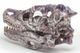 Carved Chevron Amethyst Dinosaur Crystal Skull - Ferocious! #218501-5